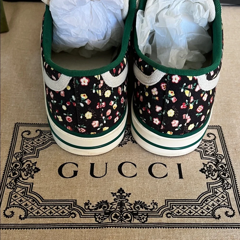 Gucci Black Floral Tennis Sneakers - Picture 3 of 6